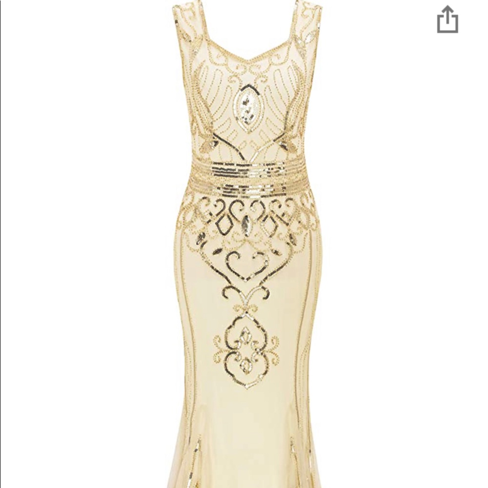 Gold & Beige Sequined Floor Length Dress/S